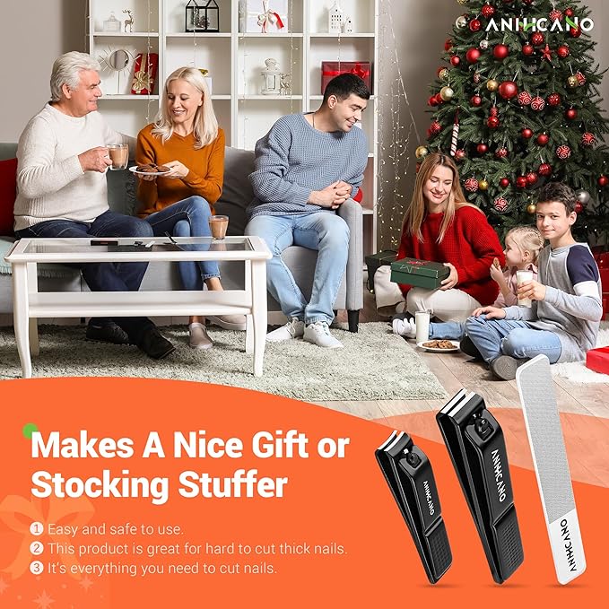 Nail Clippers with Glass Nail File, Ultra Sharp Nail Clipper Set, Professional Fingernail & Toenail Clippers Nail Cutter for Men and Women (Black)