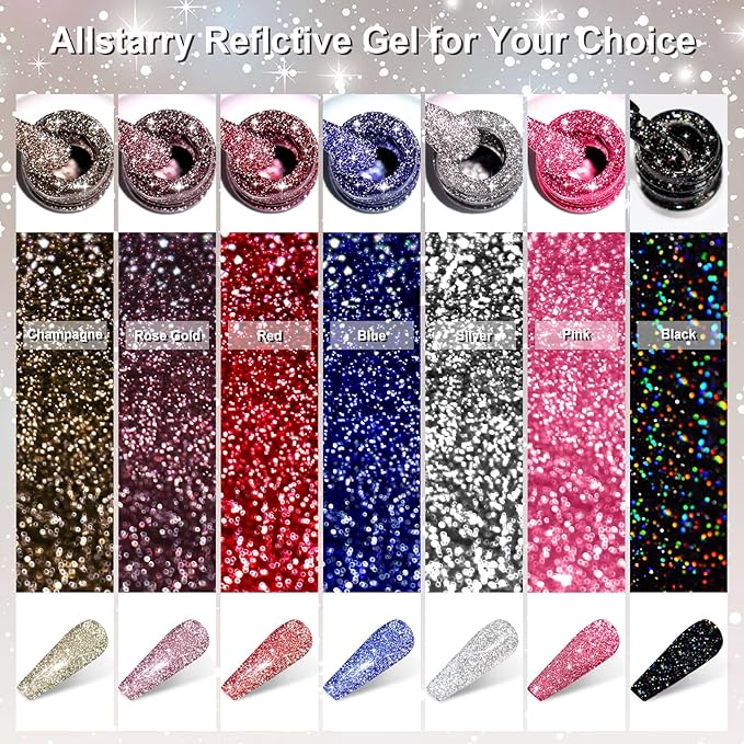 Allstarry Reflective Glitter Gel Nail Polish, 15ml/0.5 Fl Oz Shimmer Sparkle Diamond Glitter Gel Polish UV LED Curing Soak Off Home DIY Nail Salon for Nail Art Disco Party Nightclub Wedding - Silver