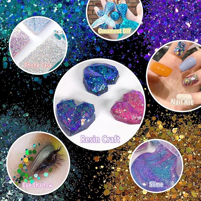 Renfio Chameleon Chunky Glitter, Mixed Fine Powder Color Shift 1.75 Oz(50g) PET Flake Hexagon Green Gold Glitters Sequin Resin Pigment Chip Dust for Slime Painting Craft Hair Body Beauty - Late Autumn